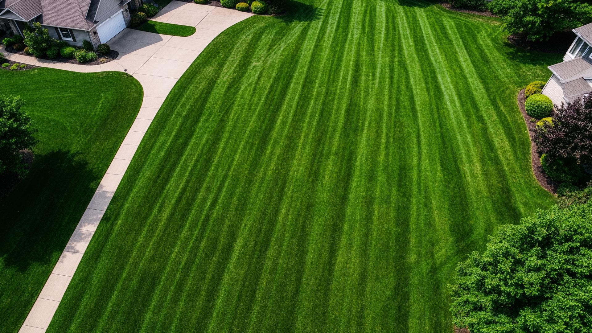 Aerial view of perfectly striped lawn